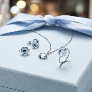 Exquisite S925 sterling silver planet jewelry set featuring vibrant sky blue topaz stones