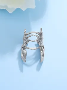 Detailed close-up of a silver beetle ring featuring creative geometric insect design elements