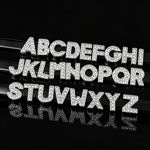 Rhinestone Letter Alphabet Slider Charms Zinc Alloy For DIY Bracelet Keychain Personalized Jewelry Making Silver