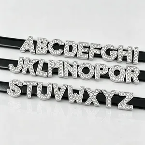 Set of clear rhinestone alphabet slide letters A-Z for DIY jewelry and wristbands.