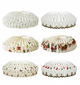 Collection of decorative Christmas tree collars with various festive patterns and designs