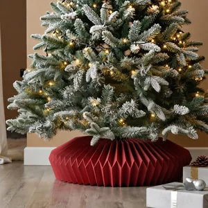 Elegant red pleated Christmas tree collar base for holiday home interior festive decoration