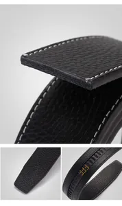 Close-up detail of cowhide belt strap with double track and stitched edges
