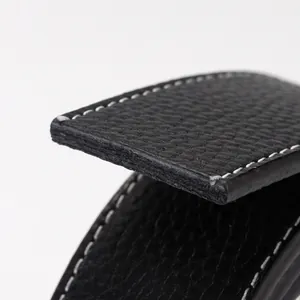 Durable genuine leather men's belt strap with beige stitching and textured grain finish
