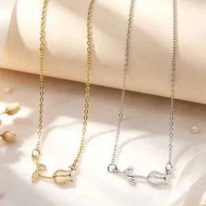 Elegant tulip pendant necklace featuring chalcedony stone in gold and silver finishes.