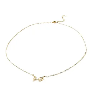 Elegant minimalist gold tulip necklace with faux cat eye stone pendant for women