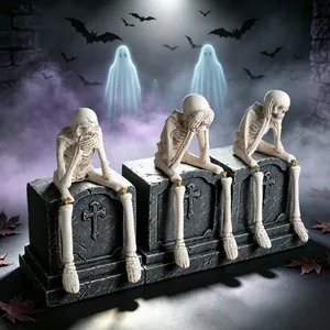 Halloween Hars Skelet Schedel Beeldjes Met Hangende Benen Zie Hoor Spreek Geen Kwaad Gotische Huis Feest Decoratie