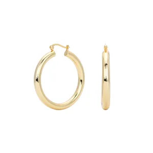 Detail view showing front and side of large gold plated S925 sterling silver hoop earrings