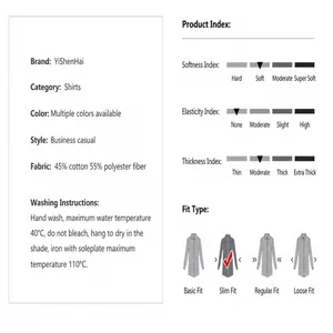 Detailed product specifications and material info for men's long-sleeve dress shirt