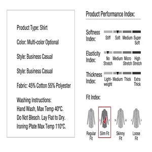 Detailed product specifications and material info for men's long-sleeve dress shirt