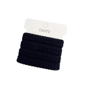 Pack de 4 gomas para el pelo negras acanaladas sin costuras de alta elasticidad para coletas
