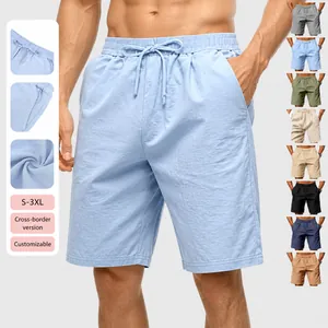 Men Casual Linen Beach Shorts Breathable Woven Summer Drawstring Loose Fit Bottoms For Vacation Sporty Everyday Wear