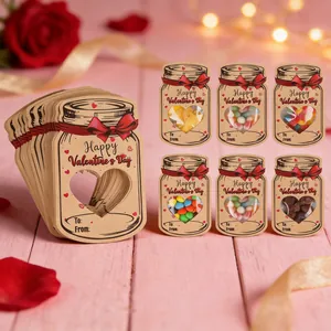 Valentine's Day Mason Jar Greeting Cards Kraft Paper Heart Window Transparent Candy Bags DIY Party Favor Gifts Classroom Exchange