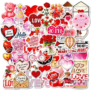 Valentine's Day Cartoon Doodle Stickers Red Heart Rose Flower Waterproof PVC Decals For DIY Scrapbooking Journal Decoration