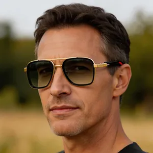 Classic vintage double-bridge metal sunglasses for men with premium gradient lenses on model
