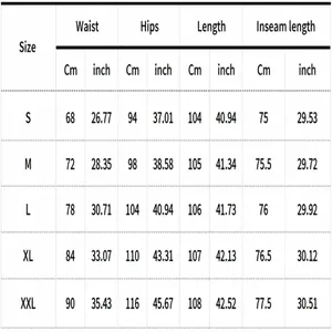 Detailed size chart for high waist flare jeans including waist and hip measurements in cm and inches.