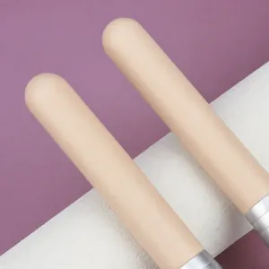 Professional solid wood handle makeup brush with an anti-slip matte beige finish