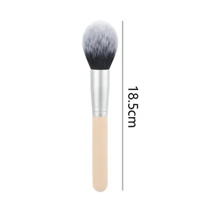 Professional soft bristle makeup brush with beige wooden handle, 18.5cm total length