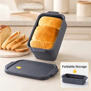 Silikon Brotbackform Faltbare Toastform Mit Deckel Rechteckige Backform Hitzebeständiger Lebensmittelbehälter Grau