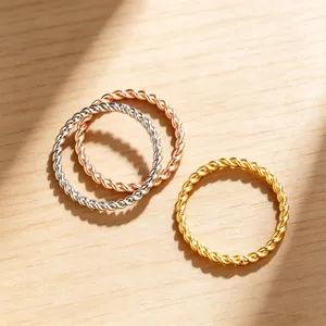 Minimalist 18K Gold Plated Titanium Steel Twisted Rope Ring For Women Men Unisex Stackable Band Ring Vintage Fashion Jewelry