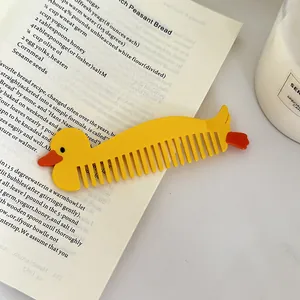 Peigne à cheveux en acétate jaune motif canard mignon à dents larges pour coiffure