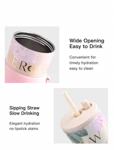Floral vacuum insulated tumbler with dual-mode lid for straw and direct drinking