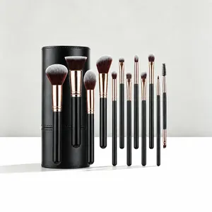 Professional Makeup Brushes Synthetic Fiber Wood Handle With PU Leather Travel Storage Case Face Eye Cosmetic Tools