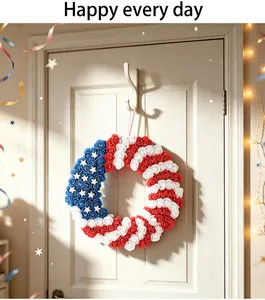 Detail of a patriotic USA Independence Day wreath with red white and blue foam roses