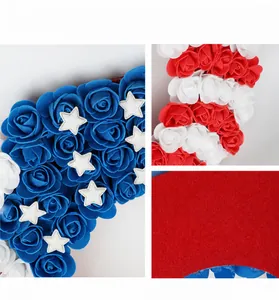 Macro detail of red white and blue rose wreath for USA Independence Day decoration