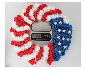 Detail view of USA Independence Day wreath with red white blue roses weighing 80 grams