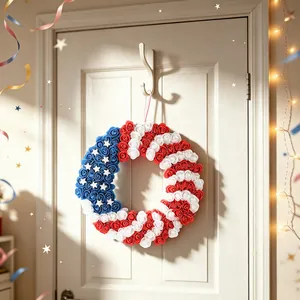 Patriotic Wreath American Flag Red White Blue Foam Rose Heart Anchor Round Door Hanging Decor For Independence Day
