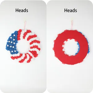 Patriotic USA Independence Day wreath with red white and blue PU roses for door decor