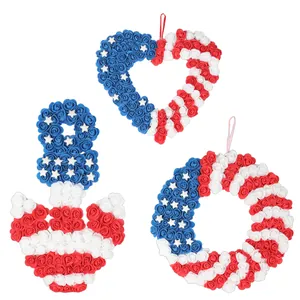 USA Independence Day PU rose wreaths in heart, anchor, and circular shapes with stars.