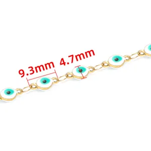 Cadena de ojo de la suerte en acero inoxidable dorado con detalles de esmalte azul