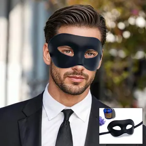 Detailed view of men's black masquerade mask for Halloween parties and costumes
