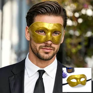 Close-up view of a premium gold masquerade mask for men, perfect for party costumes.