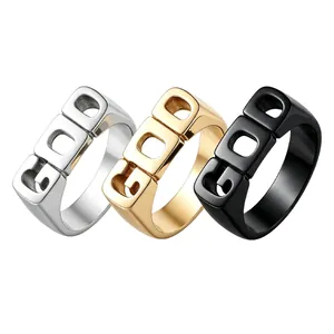 Retro hip-hop GOD letter rings in silver gold and black titanium steel for men