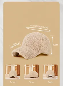 Detail of sherpa fleece baseball cap showing 56-59cm adjustable size measurements