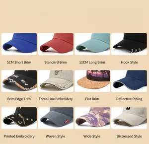 Comparison of 12 baseball cap brim styles including flat and curved peaks