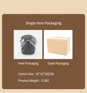 Detailed packaging view showing inner plastic bag and outer shipping box for the cap