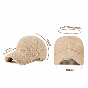 Warm winter faux lamb wool baseball cap for women with detailed size measurements