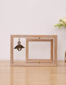 Detailed dimensions of a 6-inch horizontal rotating wooden photo frame for table display
