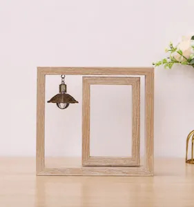 Dimensions of a vintage wooden rotating photo frame with decorative lightbulb