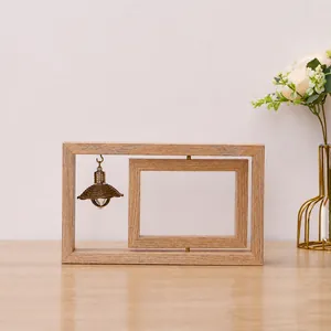 Detailed dimensions of retro double-sided rotating wooden photo frame with decorative lamp