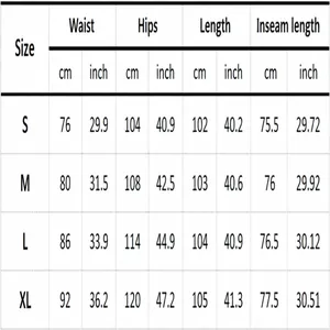 Detailed size chart for women's vintage loose ripped denim pants in cm and inches