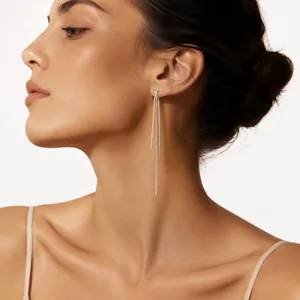 Elegant long silver tassel drop earrings for a minimalist and sophisticated look.