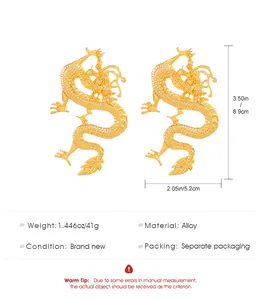 Detailed specs for gold flying dragon earrings including size and weight measurements