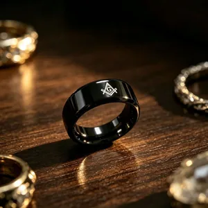 Men Stainless Steel Freemasonry Ring Vintage Religious Masonic Symbol Band Ring Gold Black Polished Jewelry For Men Women