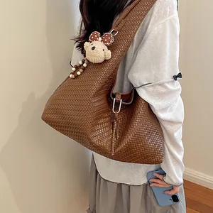 Modieus PU Lederen Geweven Tote Bag Voor Vrouwen Minimalistisch Grote Capaciteit Woon-werkverkeer Schoudertas Chique Oksel Casual Hobo Tas