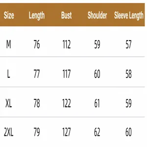 Detailed size chart for women's padded jacket including length, bust, and sleeves info.